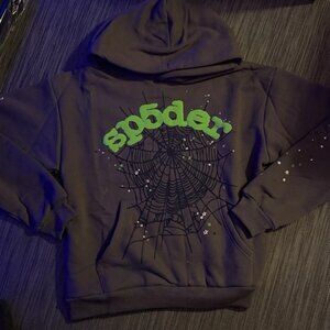 Sp5der OG Wait Web Hoodie Men’s Size Medium Slate Gray Green Streetwear Pullover